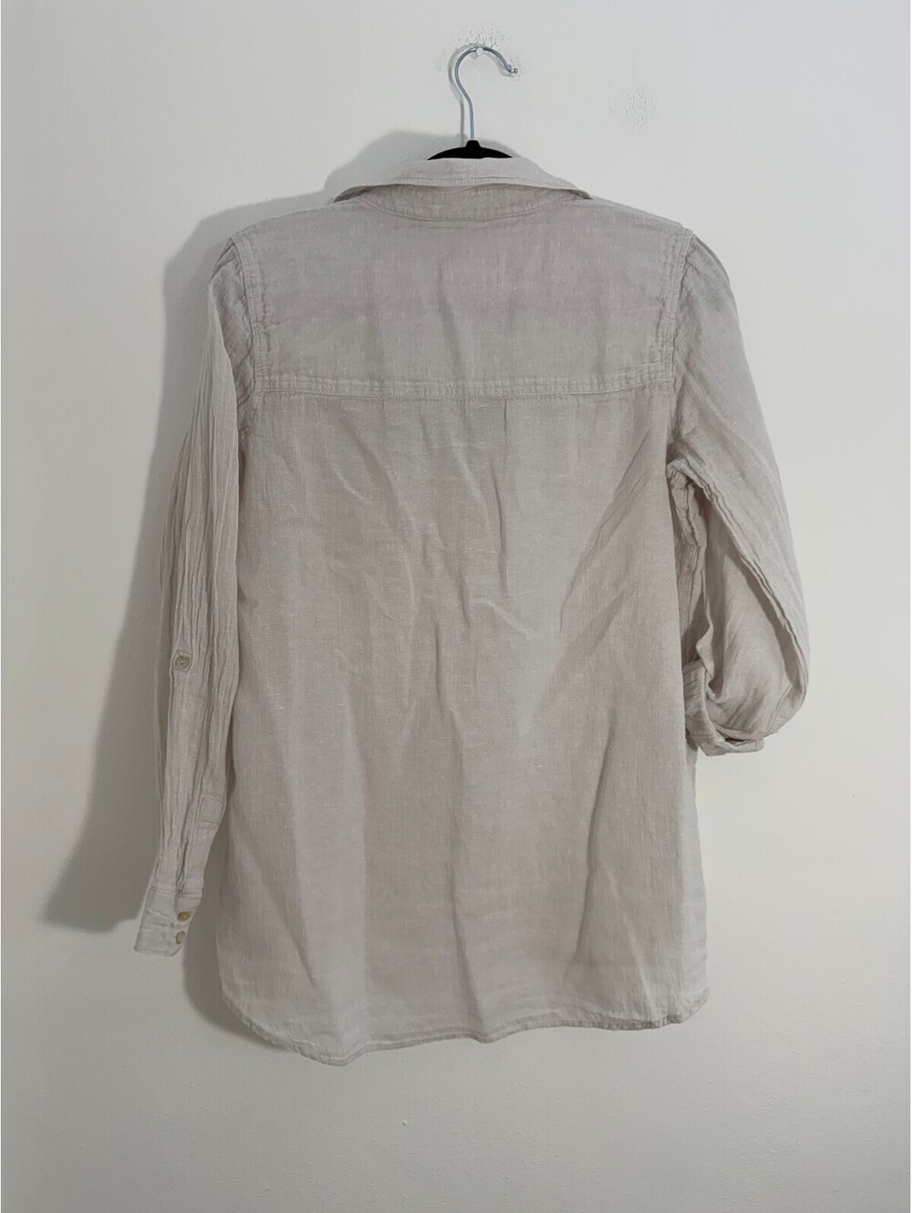 Sigrid Olsen 100% Linen Button Front Shirt Women's M Beige Roll Tab Long Sleeve - Picture 6 of 7